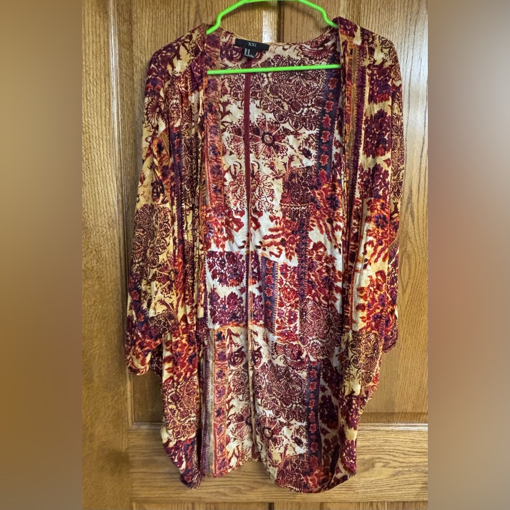Forever 21 women’s‎ duster cardigan. Sheer fall colors. SZ Med.